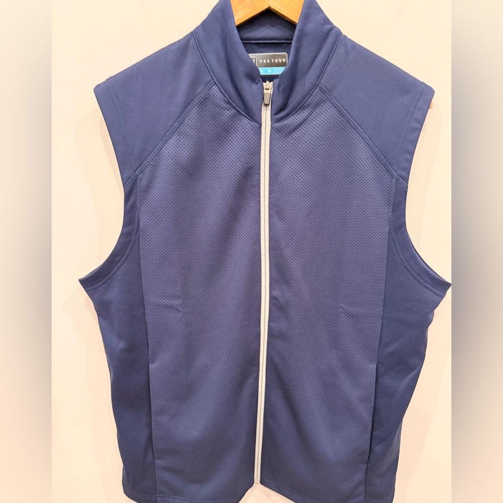 PGA TOUR Mens‎ Medium Blue Golf Performance Zip Vest Stretch Athletic Layer